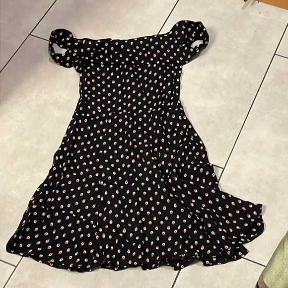 REFORMATION off the shoulder black dress with pineapple designs - Picture 1 of 11